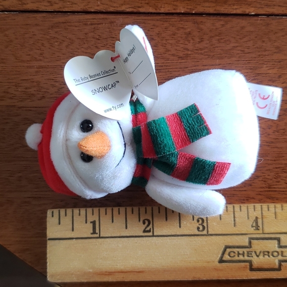2 TY JINGLE BEANIES Angle Bear Herald White Snowman  snowcap with tags ornaments - Picture 10 of 10